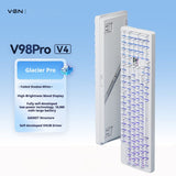 VGN V98 Pro V4 Custom Mechanical Keyboard – Tri-Mode Wireless Connectivity mechkeysshop Glacier Pro Switch – Shadow White 