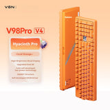 VGN V98 Pro V4 Custom Mechanical Keyboard – Tri-Mode Wireless Connectivity mechkeysshop Hyacinth Pro Switch – Coral Orange 