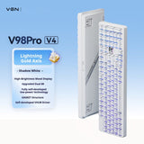 VGN V98 Pro V4 Custom Mechanical Keyboard – Tri-Mode Wireless Connectivity mechkeysshop Lightning Gold Switch – Shadow White 