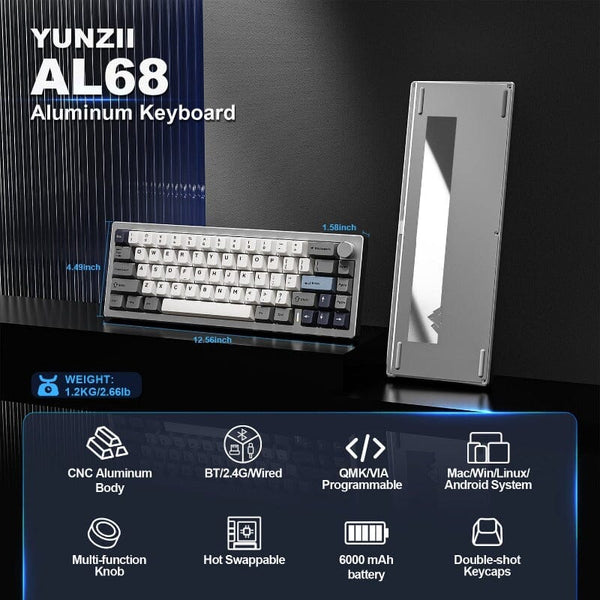 YUNZII AL68 QMK/VIA Gasket Aluminum Mechanical Keyboard – mechkeysshop