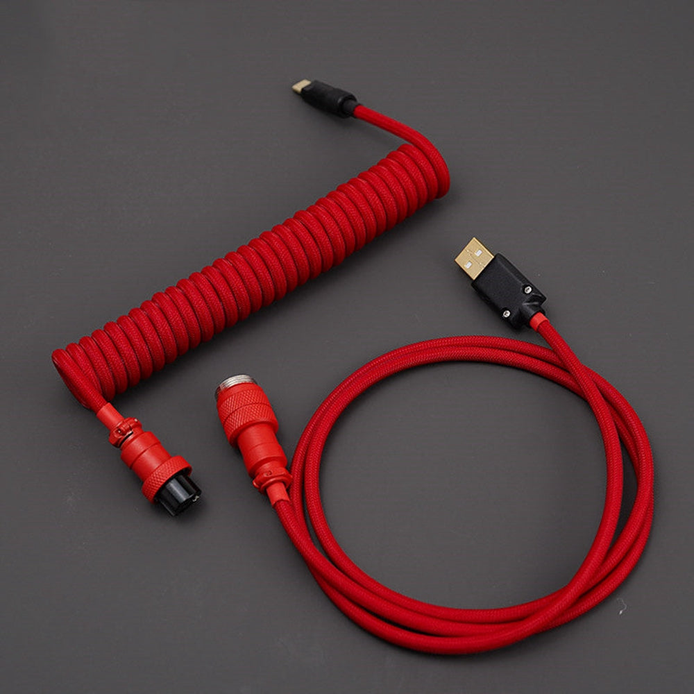 YUNZII Black Red Custom Coiled Aviator USB Cable - Black Red