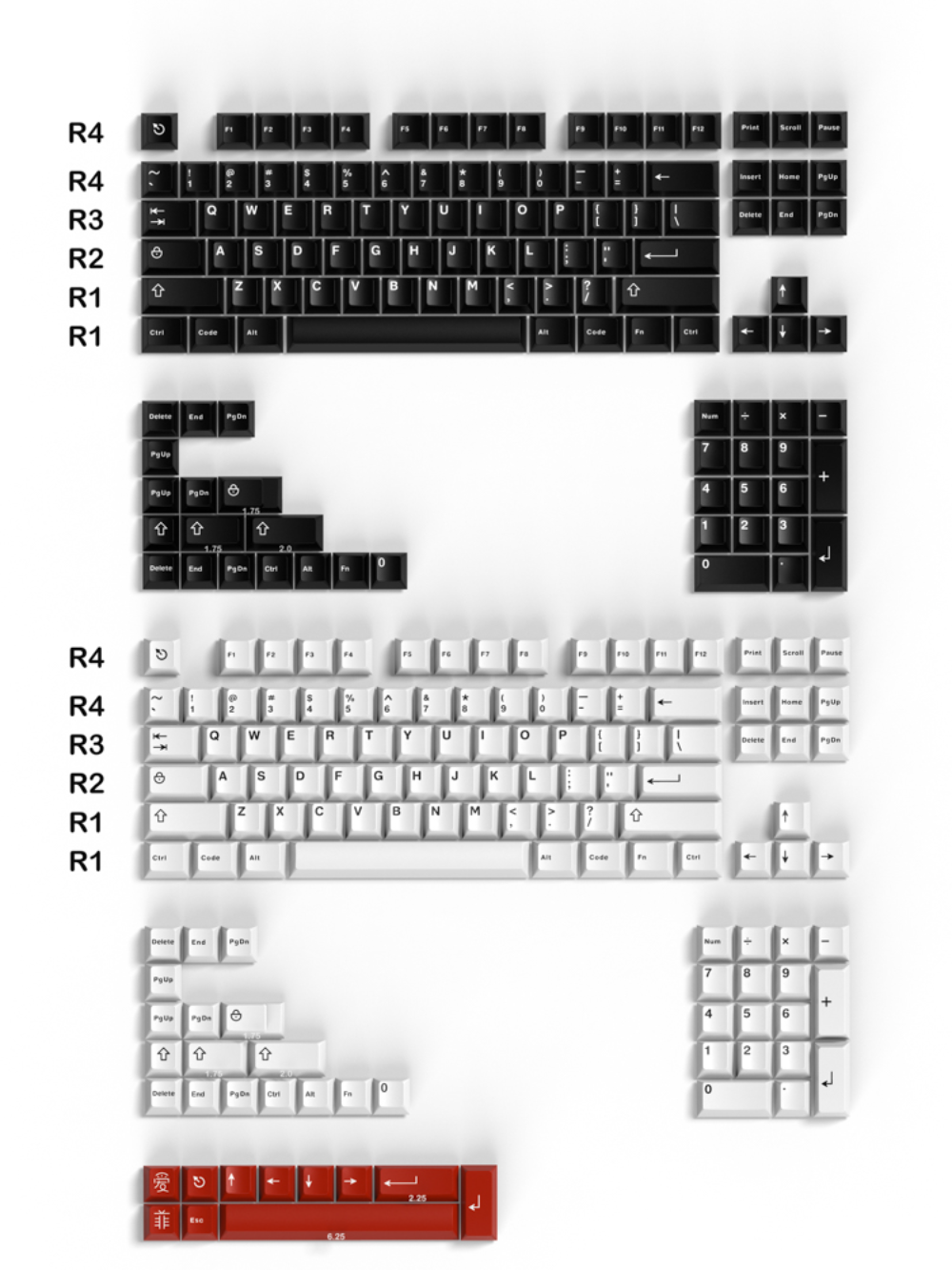 G-MKY Black&White Cherry Profile Keycaps Set