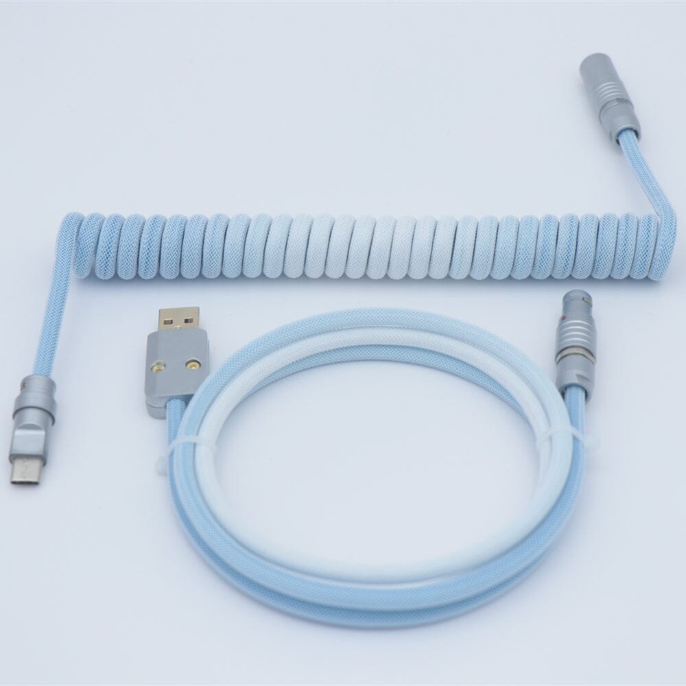 YUNZII Gradient Color Custom Coiled Aviator USB Cable mechkeysshop White Blue USB-A→Type-C 