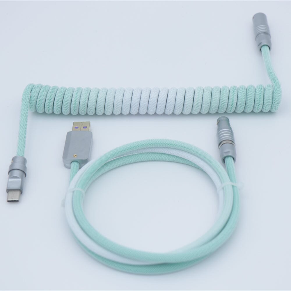 YUNZII Gradient Color Custom Coiled Aviator USB Cable mechkeysshop White Cyan USB-A→Type-C 